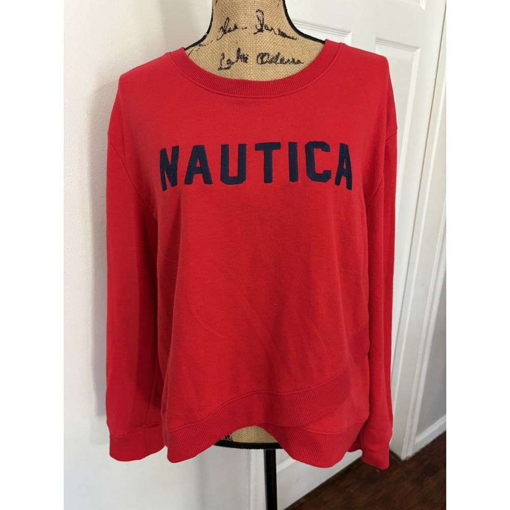 Nautica Red Logo Sweatshirt Pullover Crewneck Women's Large L